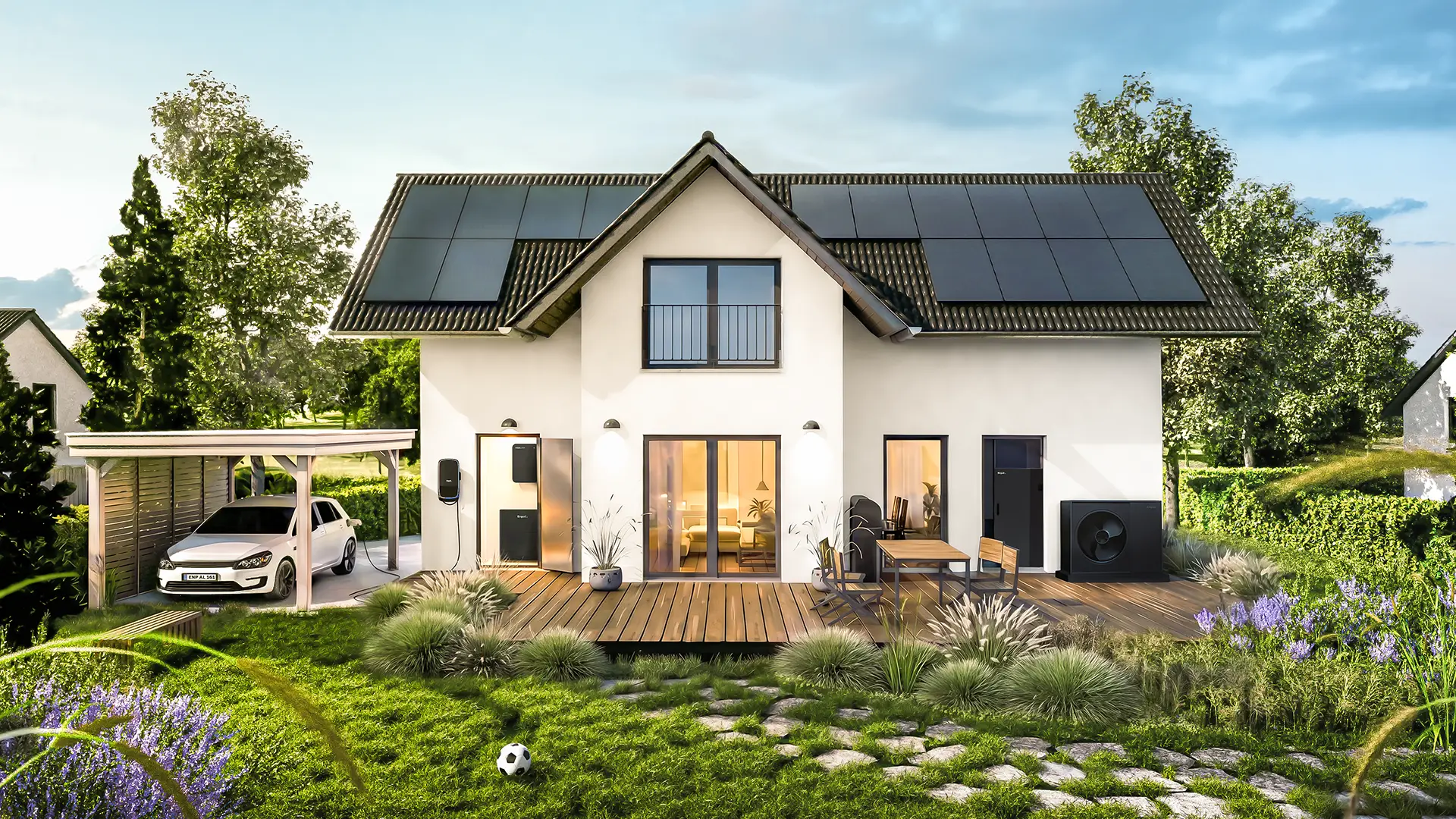 Ein modernes Einfamilienhaus mit Enpal Solaranlage, Wärmepumpe und Wallbox